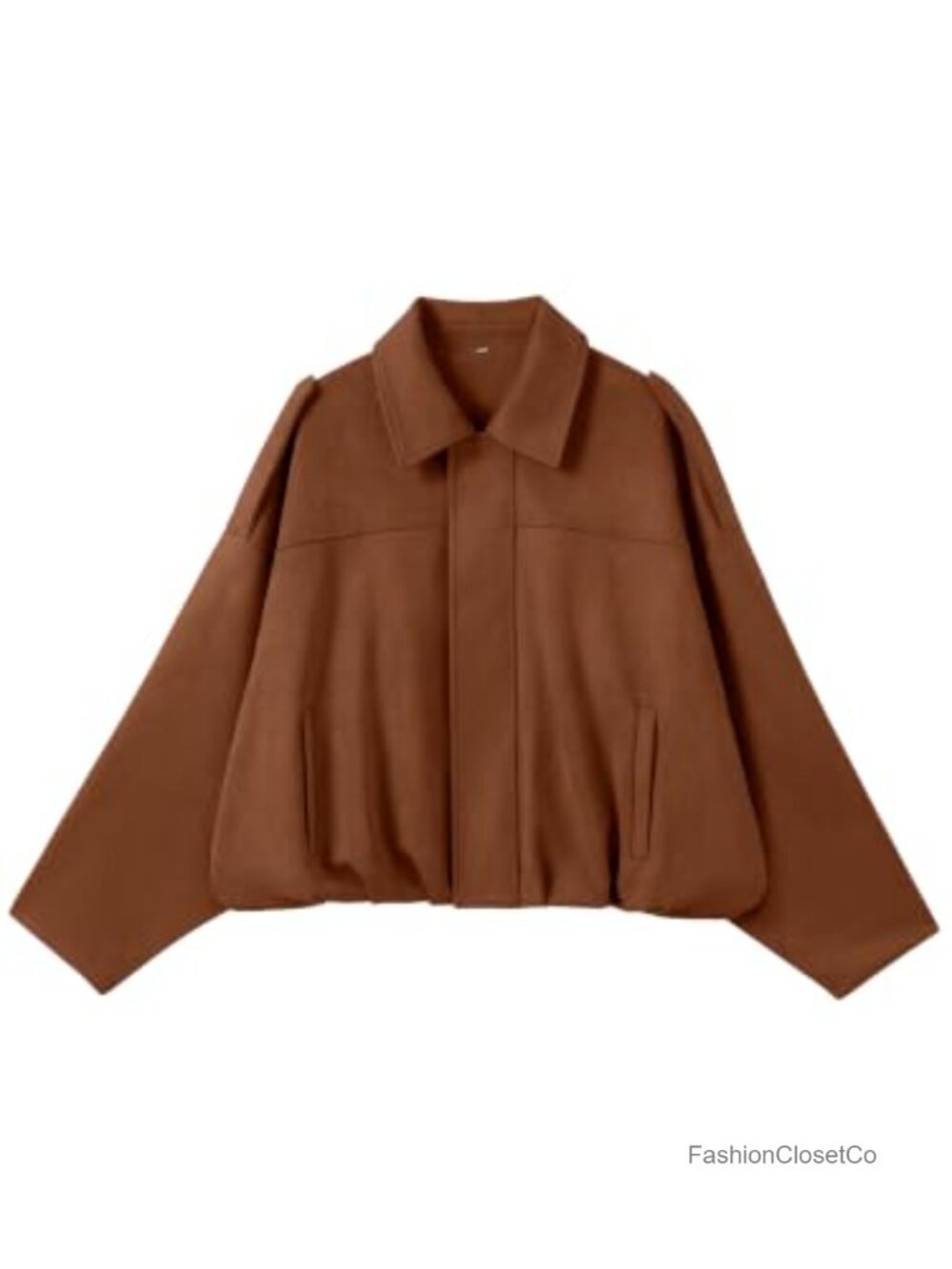 Oversized Faux Suede Cropped Bomber Jacket Batwing Sleeve Zip